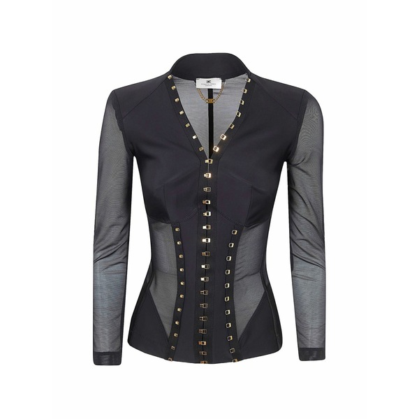 エリザベスフランキ レディース シャツ トップス V-neck blouse Black|asty