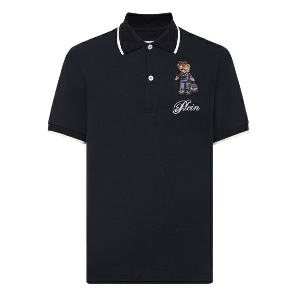 フィリッププレイン メンズ ポロシャツ トップス Teddy bear-embroidered polo shirt Blue|asty