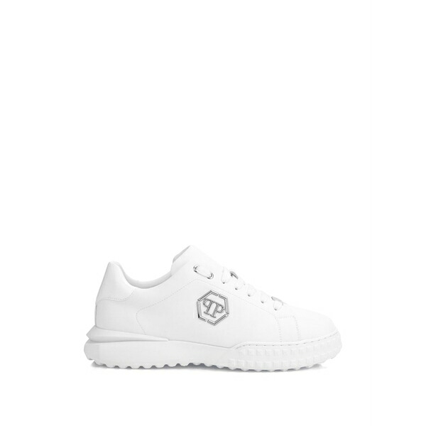 フィリップ飾り気の無い メンズ スニーカー シューズ Logo-plaque leather sneakers  White スニーカー-靴