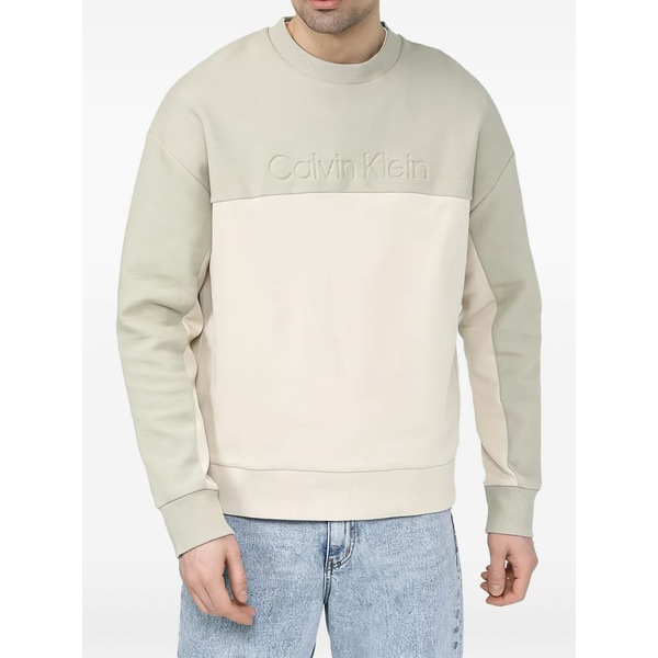 カルバンクライン メンズ パーカー・スウェットシャツ アウター Logo-debossed colour-block sweatshirt Green トップス-パーカー-メンズファッション
