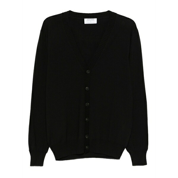 グランサッソ メンズ ジレー アウター Button-up v-neck cardigan Black