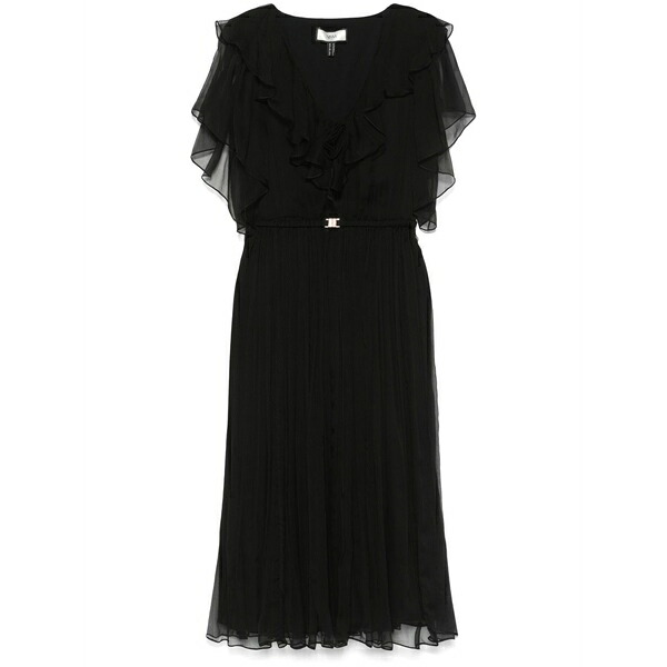 ニッサ レディース ワンピース トップス Floral-appliqu?? silk midi dress Black｜asty
