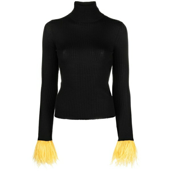 ラ・ダブル・ジェイ レディース 編み物\u0026ティーシャツ アウター Feather-cuff ribbed-knit jumper Black