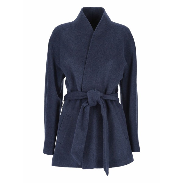 シアラフェラーニ レディース 厚地の外套 アウター Belted collar coat Blue