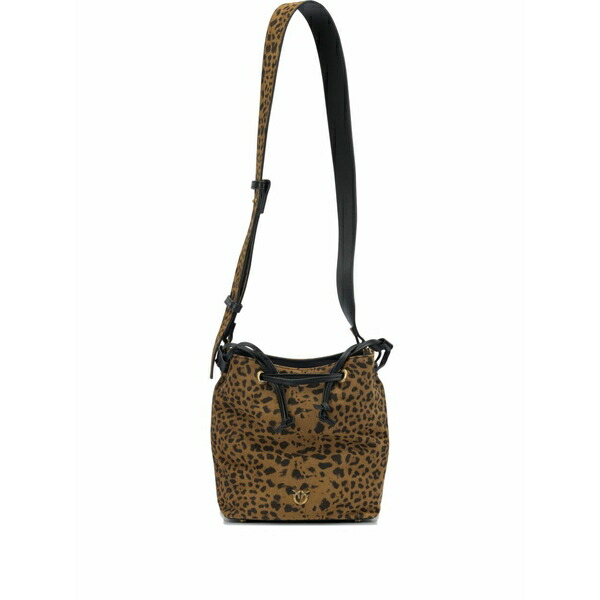 ピンコ レディース ショルダーバッグ バッグ Leopard print drawstring shoulder bag Brown
