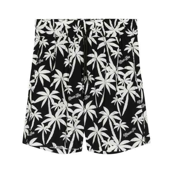 マウナ 世話をする メンズ 心地好いズボン下 ボトムス Palm tree-print drawstring track shorts Black