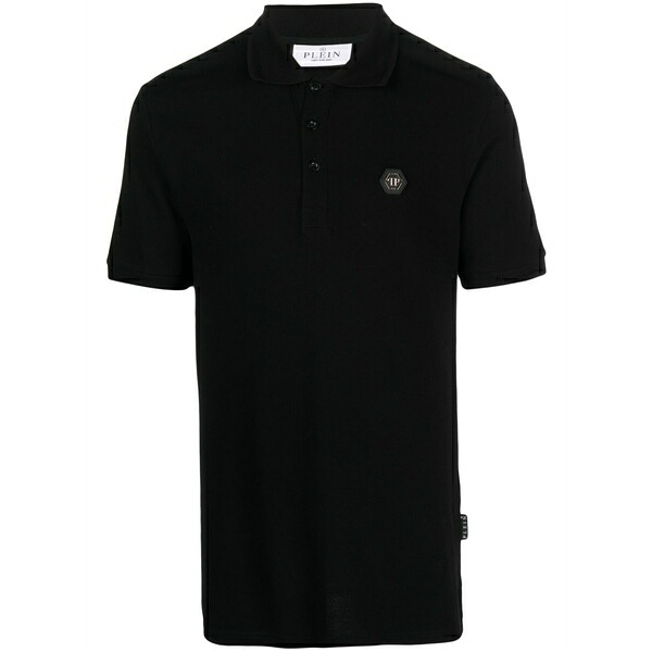 フィリップ飾り気のない メンズ スポーツシャツ トップス Logo_patch short-sleeved polo shirt  Black