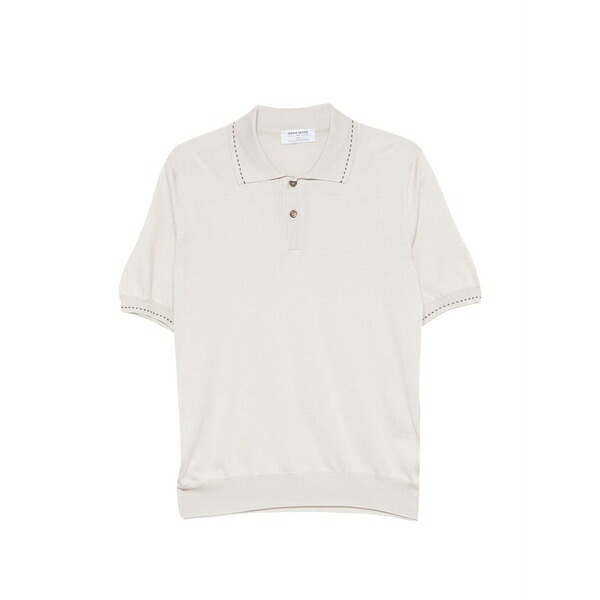 グランサッソ メンズ スポーツシャツ トップス Embroidered-trim short-sleeve polo shirt Neutrals