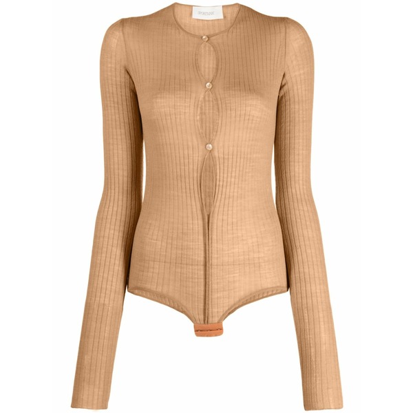 運動競技マックス レディース 編み物\u0026スウェーター アウター Ribbed-knit button-up bodysuit Neutrals