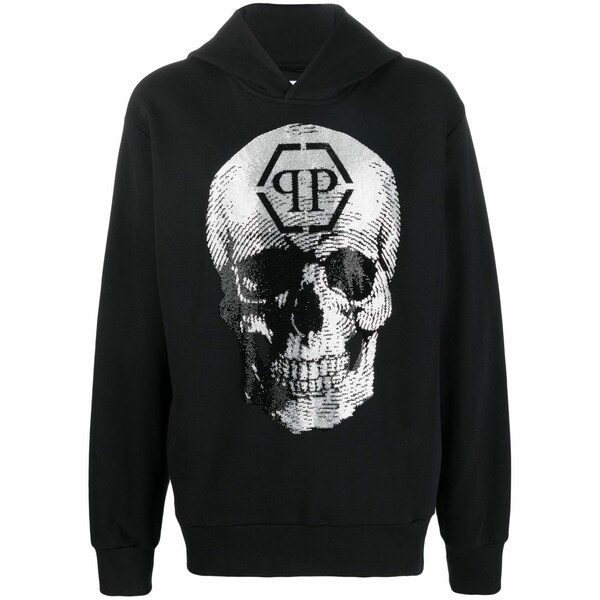 フィリップ飾り気のない メンズ パーカー・スウェットシャツ アウター Skull logo-print hoodie Black