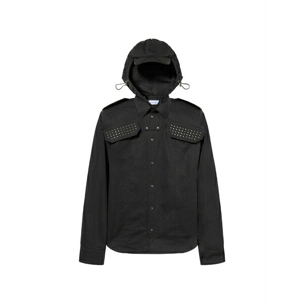 象牙色 メンズ ティーシャツ トップス Studded hooded shirt Black
