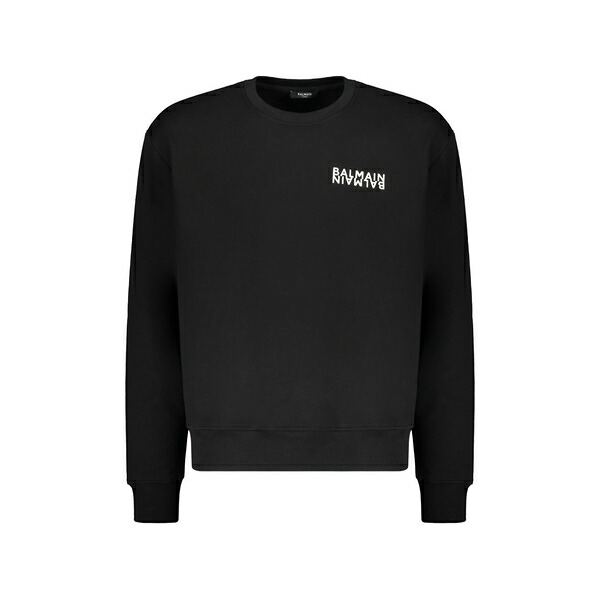 バルマン メンズ パーカー・スウェットシャツ アウター Logo-print sweatshirt Black｜asty