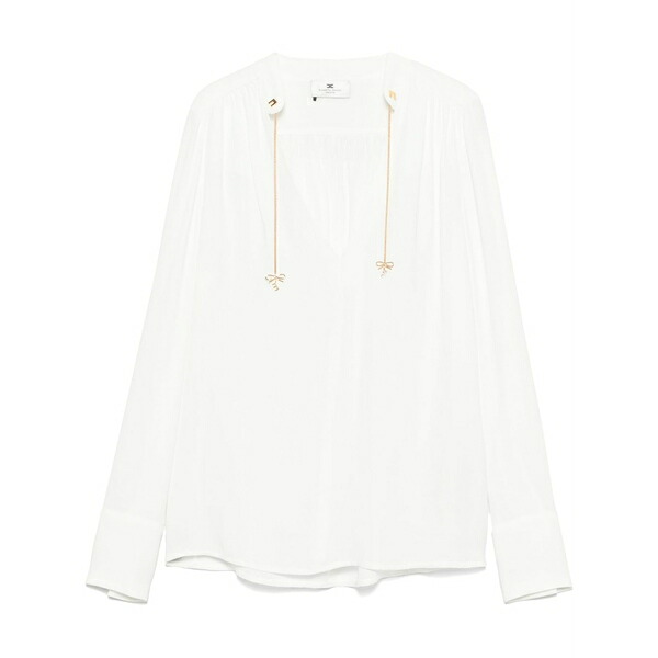 エリザベスフランキ レディース プルオーバー トップス Logo-charms georgette blouse  White