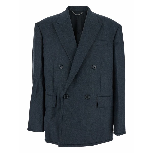 ジュン・ジー メンズ ジャケット＆ブルゾン アウター Double-breasted wool blazer Blue｜asty