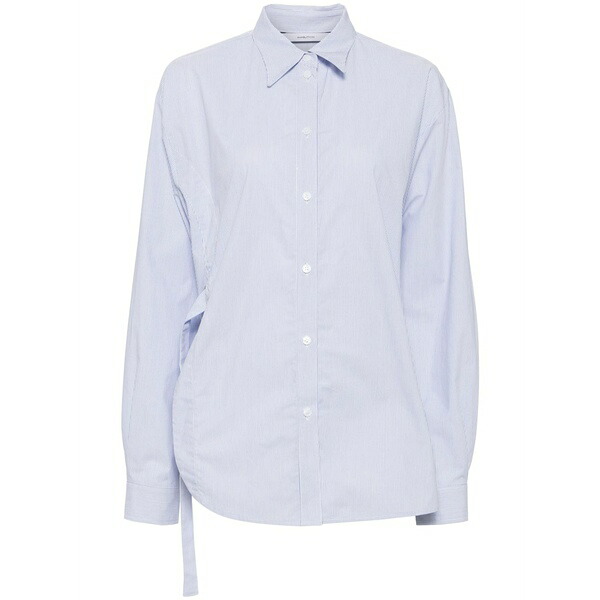うしろ押し名取り草 レディース プルオーバー トップス Striped oversized shirt Blue