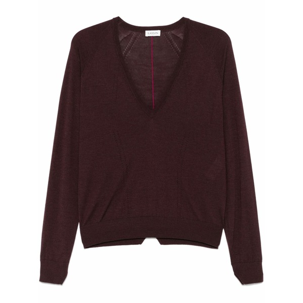 ランバン レディース 編み物\u0026スウェーター アウター Pointelle-trim sweater Red