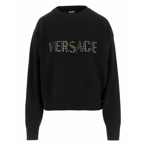 ヴェルサーチ レディース 編み物\u0026スウェーター アウター Ribbed embellished sweater Black