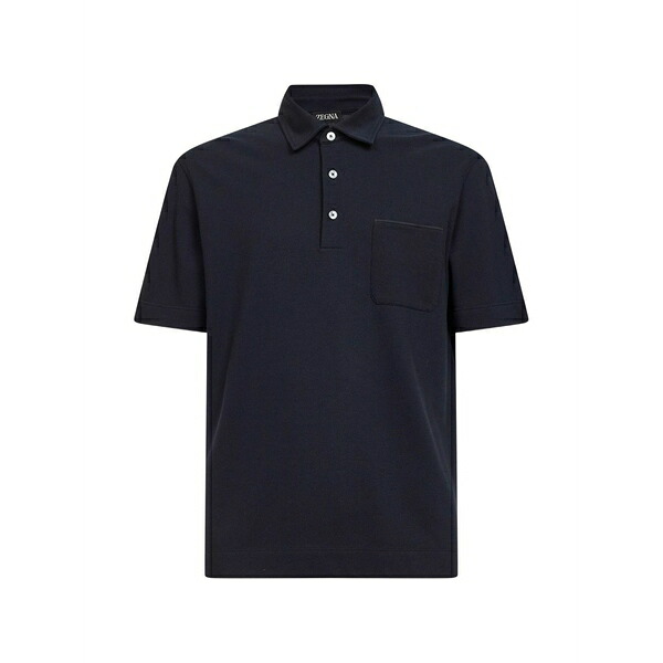 ゼニア メンズ スポーツシャツ トップス Patch pocket cotton polo shirt Blue