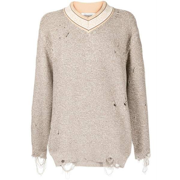 チルドレン オブ ザ ディスコーダンス メンズ 編み物\u0026プルオーバー アウター 5g distressed v-neck jumper Brown