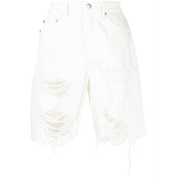 ゴエンジェイ レディース ジーンズズボン下 ボトムス Distressed straight-leg denim shorts White