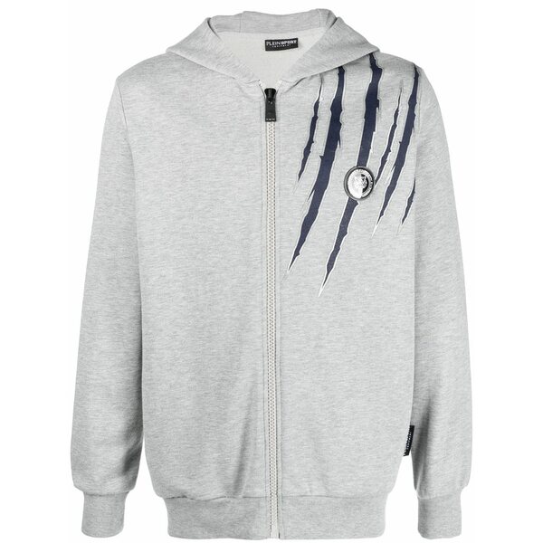 プレインスポーツ メンズ パーカー・スウェットシャツ アウター Scratch-print zipped hoodie Grey