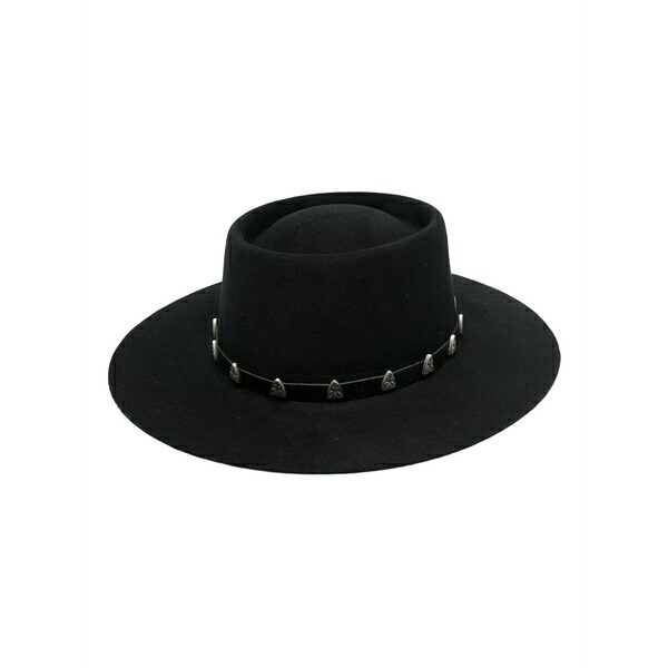 フィリッププレイン メンズ 帽子 アクセサリー Stud-embellished wool boater hat Black|asty