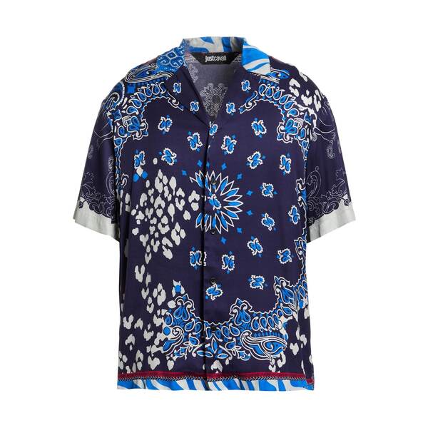 【貨物輸送無料】 ロベルトカヴァリ メンズ プルオーバー トップス Shirts Blue カジュアルシャツ-メンズファッション-トップス