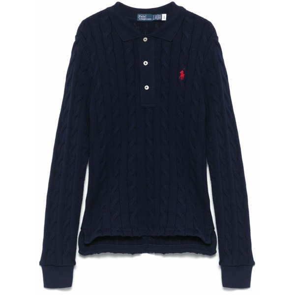 ラルフローレン レディース スポーツシャツ トップス Cable-knit cotton polo shirt Blue