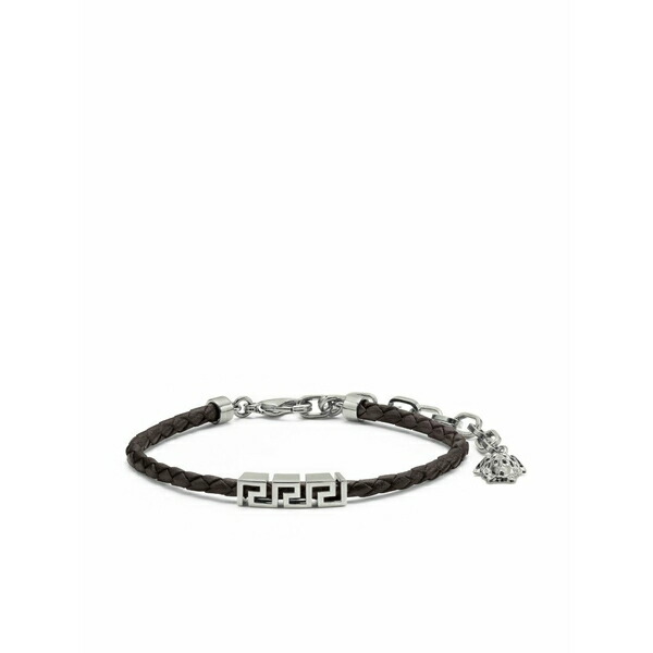 ヴェルサーチ メンズ ブレスレット・バングル・アンクレット 付属物 Greca leather  bracelet Silver