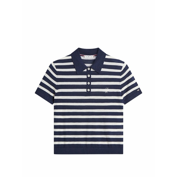 トミー ヒルフィガー レディース スポーツシャツ トップス Striped-pattern polo top Blue
