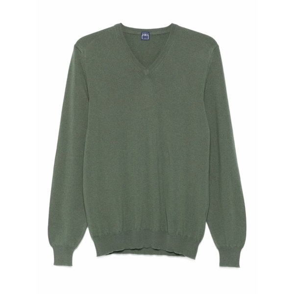 フェデーリ メンズ 編み物\u0026プルオーバー アウター V-neck sweater Green ニット・セーター-トップス-メンズファッション