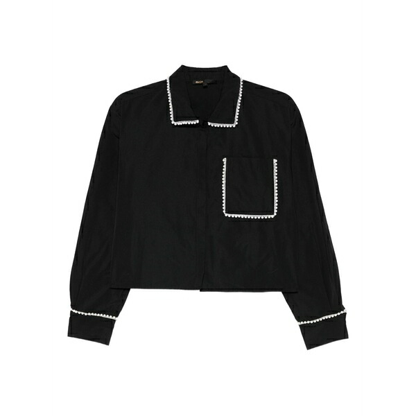 マージュ レディース シャツ トップス Braid-trim shirt Black|asty