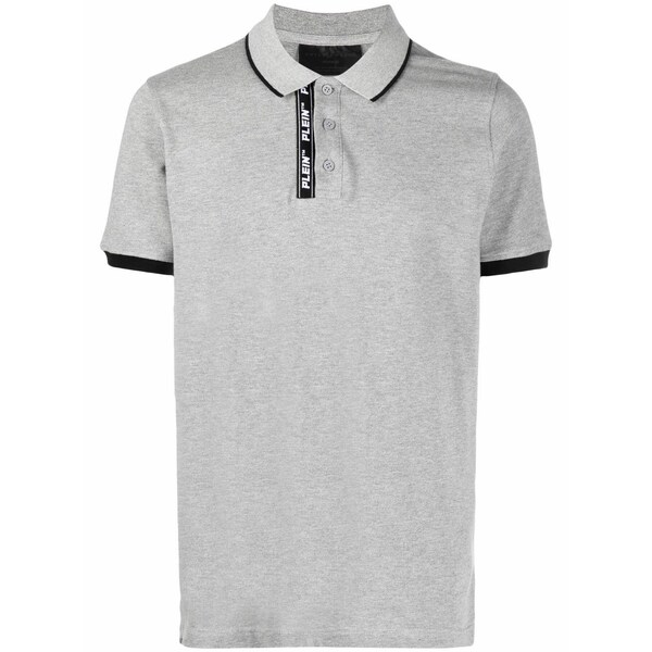 フィリッププレイン メンズ ポロシャツ トップス Logo-tape detail polo shirt Grey|asty