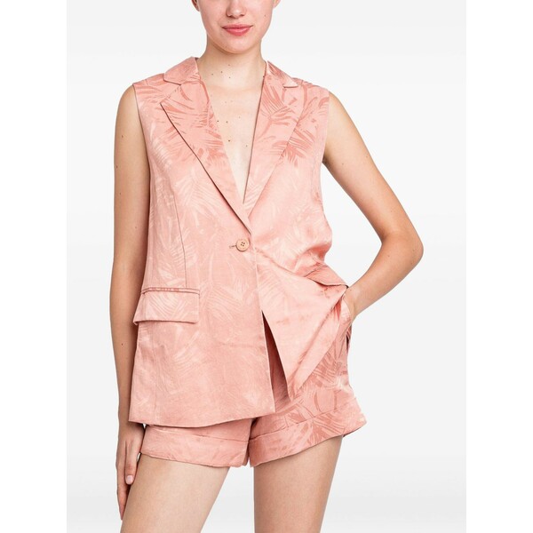 ツインセット レディース コート アウター Leaf-print single-breasted waistcoat Pink|asty