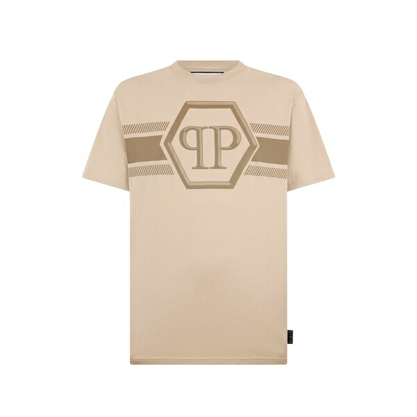 フィリッププレイン メンズ Tシャツ トップス Hexagon line crew-neck t-shirt Neutrals｜asty