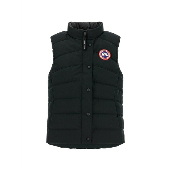 カナダグース レディース 厚地の外套 アウター Quilted logo patch vest Black