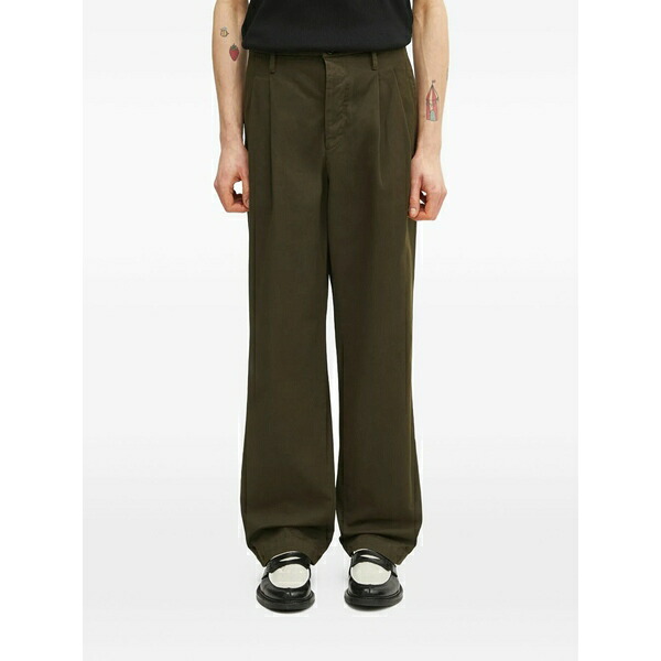 シーピーカンパニー メンズ カジュアルパンツ ボトムス Pleated straight-leg trousers Green|asty