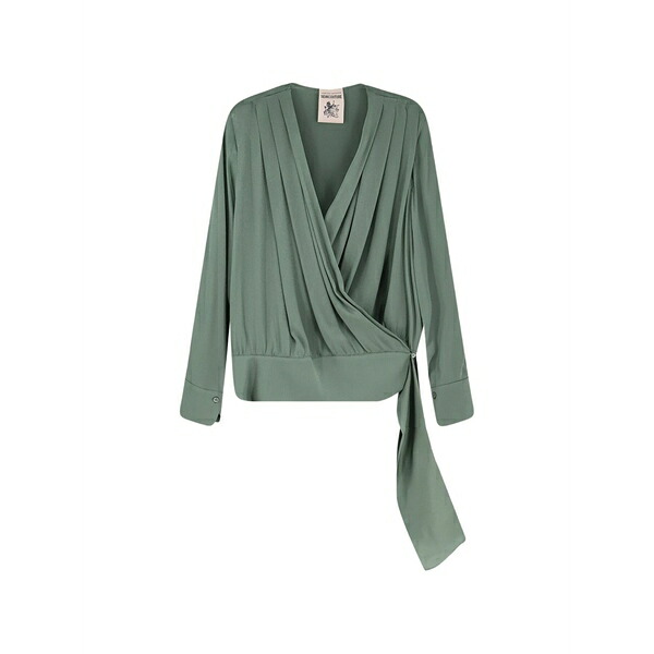セミクチュール レディース シャツ トップス V-neck wrap blouse Green|asty
