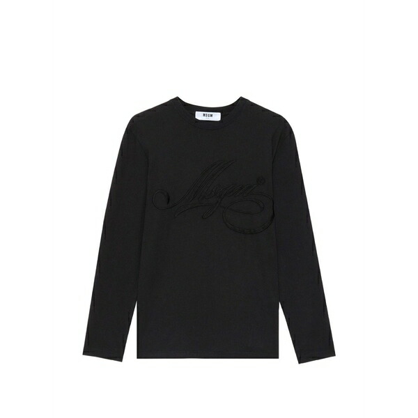 エムエスジイエム レディース ティーシャツ トップス Embroidered-logo long-sleeve t-shirt Black Tシャツ・カットソー-レディースファッション
