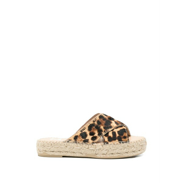 マネビ レディース サンダル シューズ Criss-cross leopard-print espadrilles Neutrals レディース靴-サンダル-コンフォートサンダル