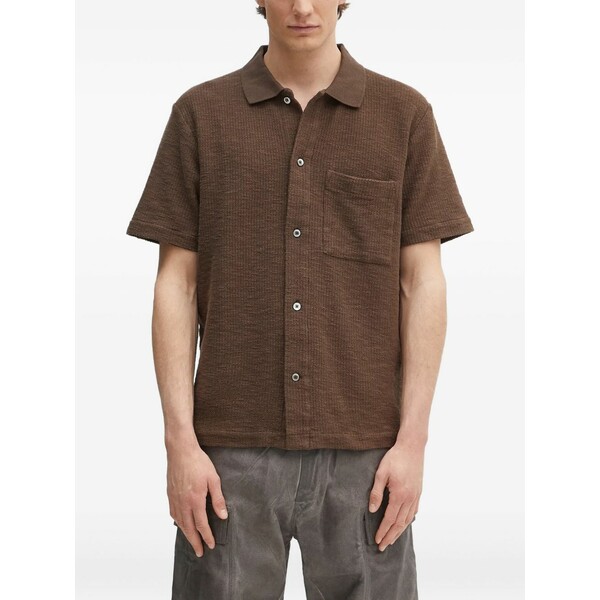 北の方事業計画 メンズ プルオーバー トップス Textured-weave short-sleeve shirt Brown
