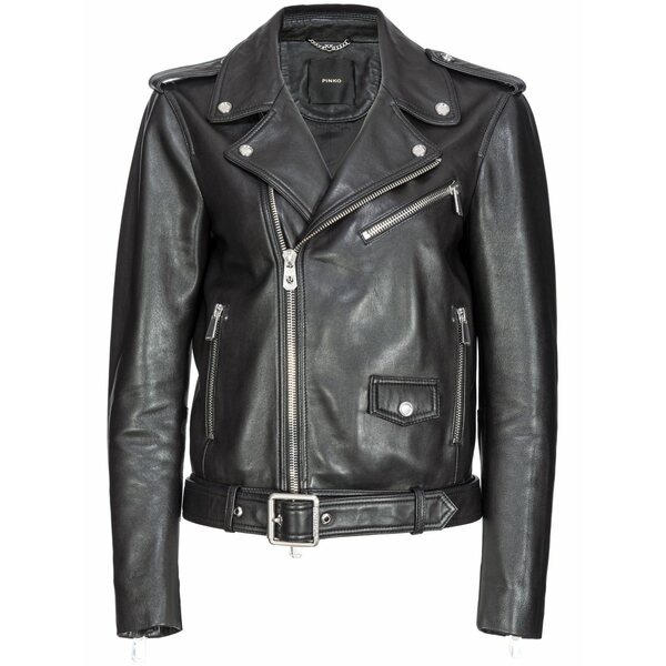 ピンコ レディース 上衣＆上衣 アウター Belted leather biker jacket Black