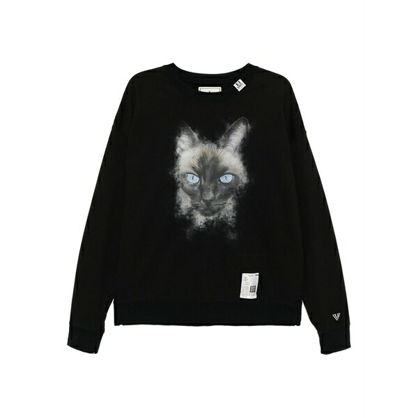 ミハラヤスヒロ メンズ パーカー・スウェットシャツ アウター Cat-print cotton sweatshirt Black トップス-パーカー