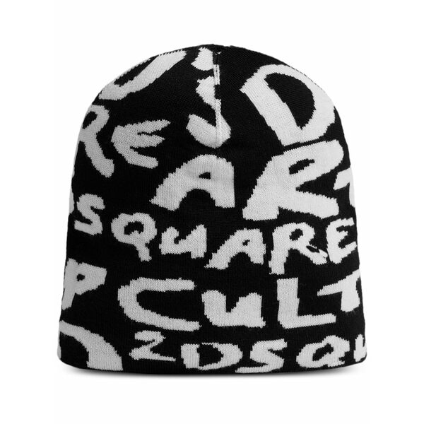 ディースクエアード メンズ かぶり笠 添え物 Logo intarsia-knit wool beanie Black