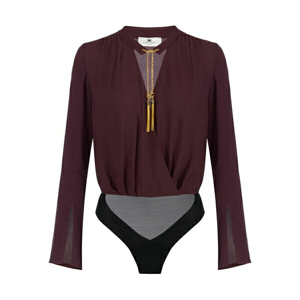 エリザベスフランキ レディース シャツ トップス Georgette jewel-detail bodysuit Red｜asty