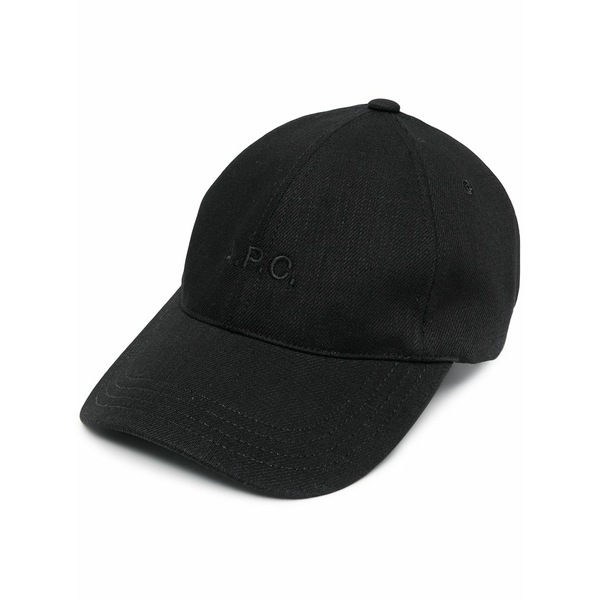 アーペーセー メンズ 帽子 アクセサリー Embroidered-logo cotton baseball cap Black｜asty
