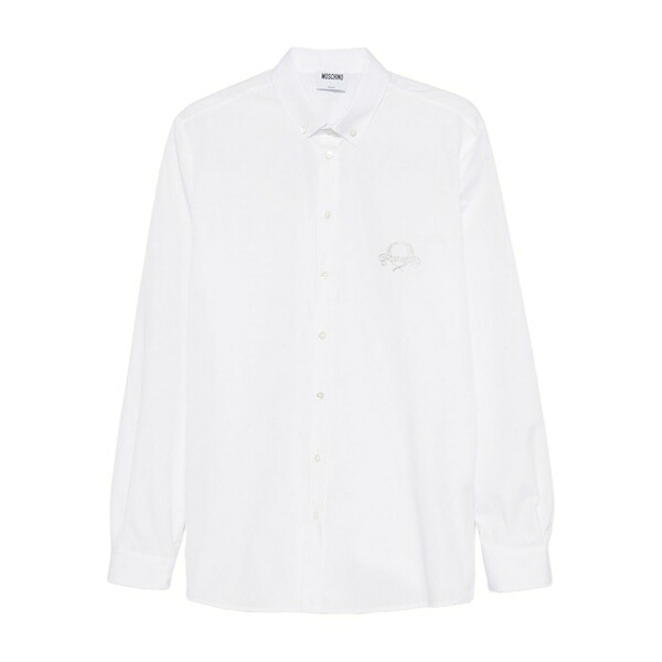モスキーノ メンズ シャツ トップス Embroidered-logo shirt White｜asty