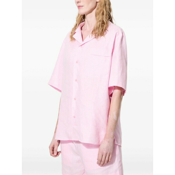 食麺麭ガイア メンズ プルオーバー トップス Chest-pocket short-sleeve shirt Pink