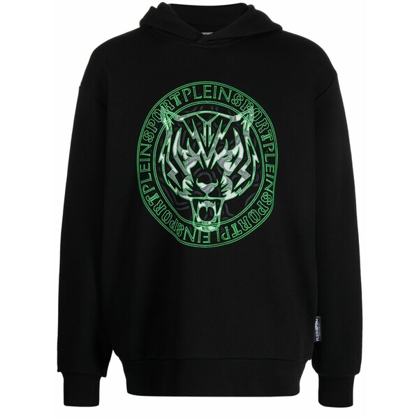 プレインスポーツ メンズ パーカー・スウェットシャツ アウター Logo-tiger-print hoodie Black|asty
