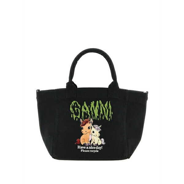 ガニー レディース トートバッグ バッグ Small logo-print tote bag Black｜asty